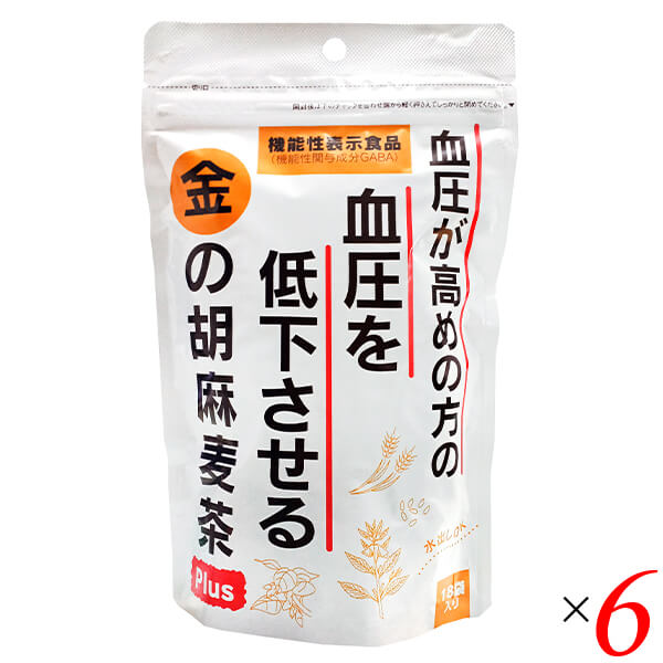 【4/18(土)限定！ポイント最大5倍！】小川生薬 金の胡麻麦茶Plus 90g(5g×18袋) 6個セット 血圧が高めの方に ゴマペプチド入り 機能性表示食品 ティーバッグ 健康茶
