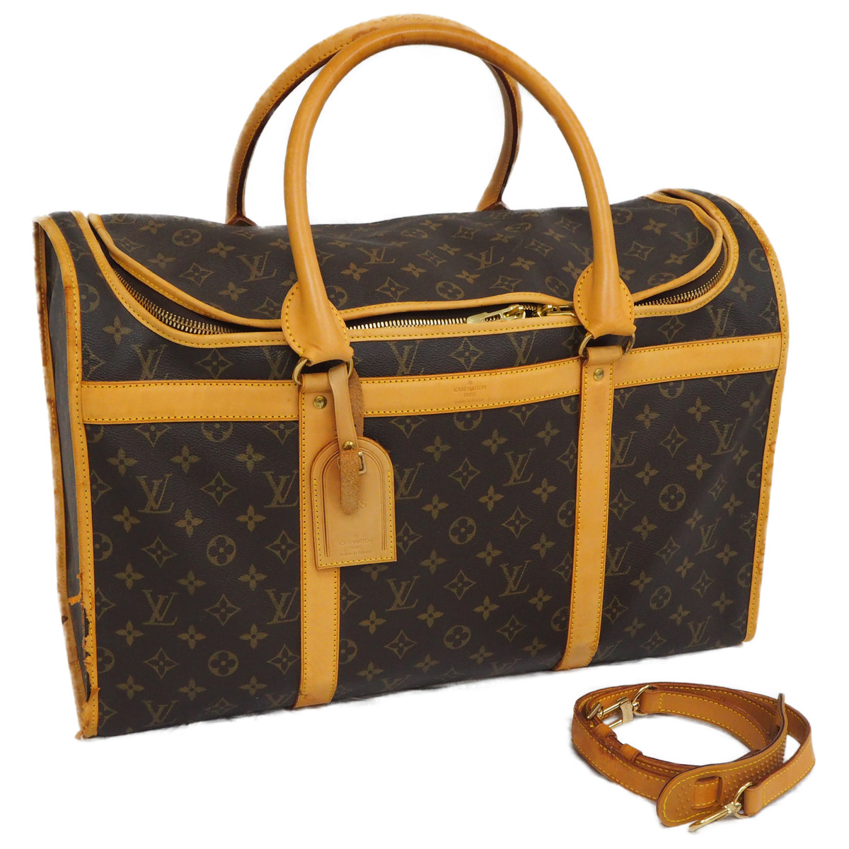 中古 良い Louis Vuitton ルイヴィトン サックシャン50 ドッグキャリーバッグ ドッグバッグ 中型犬用バッグ ペットバッグ ラウンドファスナー 中型犬 モノグラムライン モノグラムキャンバス ブラウン ゴールド金具 M421 モノグラムキャンバスの中型犬用キャリーバッグ