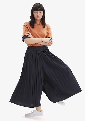 フレッドペリー プリーツパンツ キュロット レディース 通勤通学 F8622 01 WOMEN PLEATED TRICOT TRACK PANTS NAVY