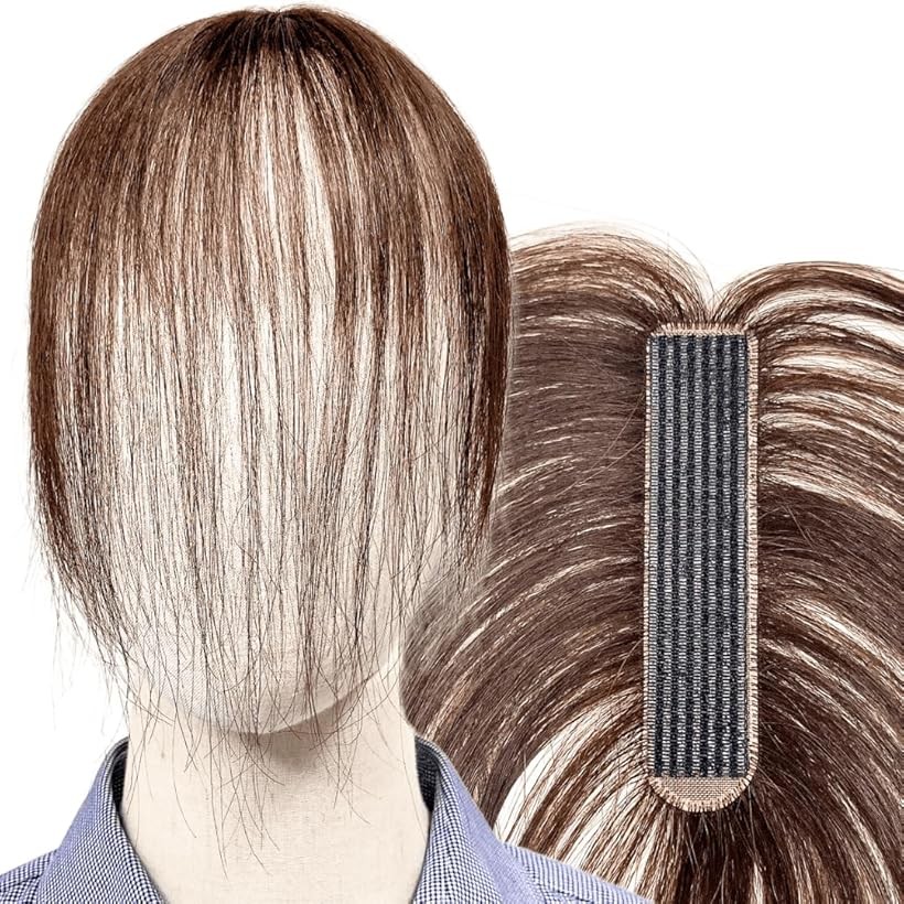 ピンなし ピンなし部分ウィッグ 頭頂部 白髪隠し ピン不要 リタッチ 分け目 人毛100% ヘアピース 女性用 手植え トップピース つけ毛 増毛 軽量 自然 (ナチュラルブラウン, 前髪未カット)｜ファッションセレクト　ELNOA