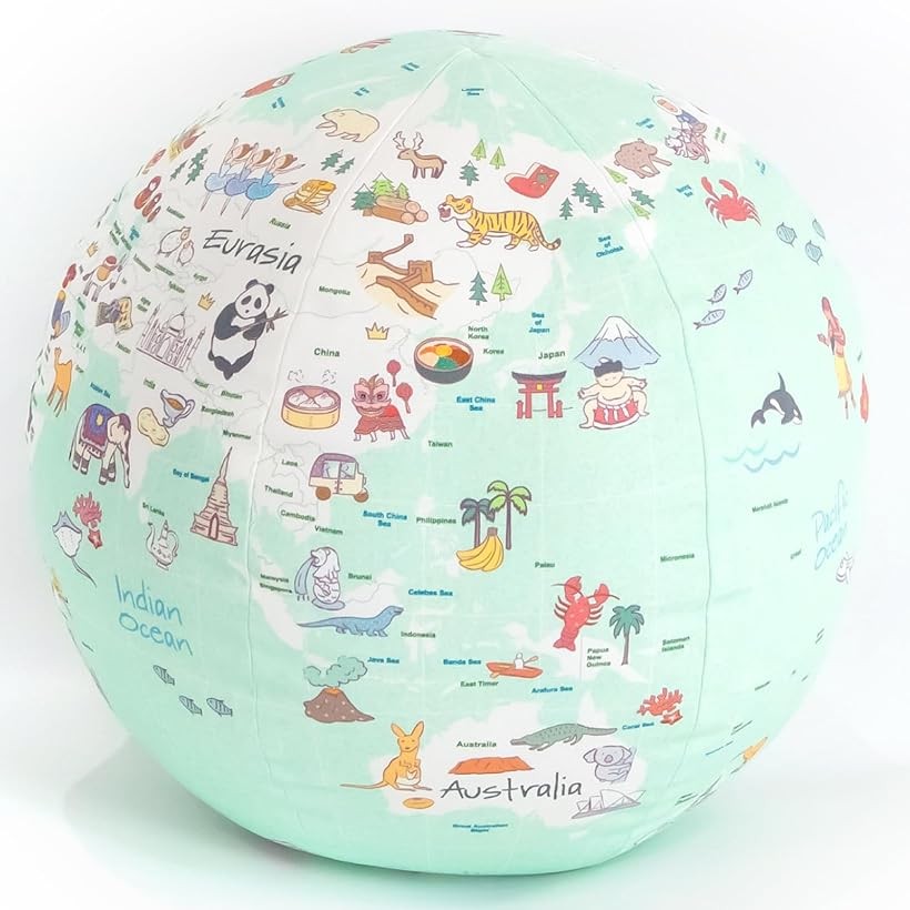 テレット ぎゅっと抱きしめられる地球儀 スタンダード 英語 クッション Made in JAPAN (ブルー, Lサイズ (直径約30cm ）)｜ファッションセレクト　ELNOA