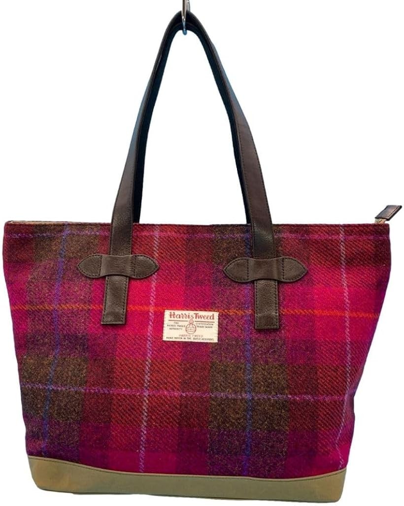 Harris Tweed ハリスツイードxパラフィン帆布の横型トート、牛革付属、天ファスナー付き WG2422-PKC (PKC)|ファッションセレクト ELNOA