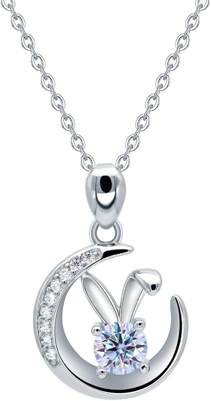 ネックレス レディース ジュエリー モアッサナイト ペンダント 0.5ct シルバー925 5層プラチナコーティング お祝い ギフト 誕生日 BOX ギフトバッグ付 月うさぎ型ネックレス｜ライフセレクト　LUMIRA（ルミラ）