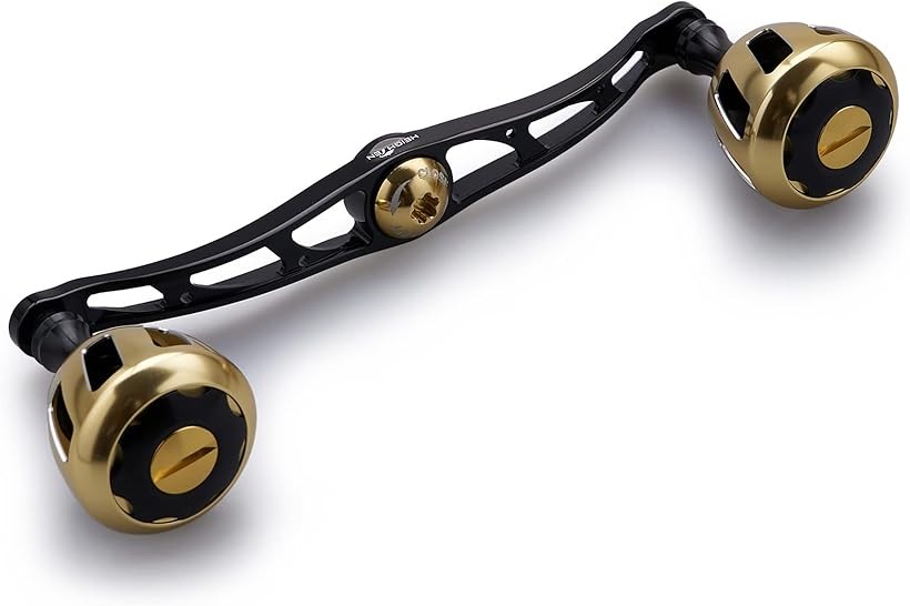 130mm リール ハンドル 32mmノブ搭載 シマノ ダイワ アブガルシア 通用 ベイトリール Wheel Series ブラック＆ゴールド 528 (ブラック(ハンドル)＆ゴールド(ノブ))｜ライフセレクト　LUMIRA（ルミラ）