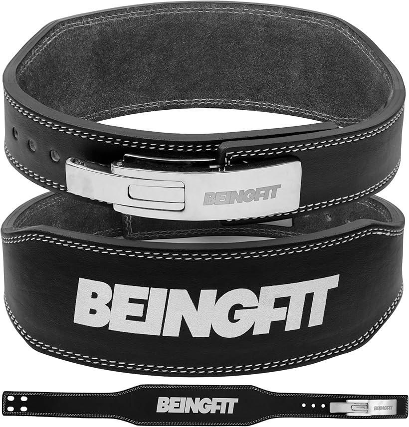 Beingfit トレーニングベルト レバーアクションベルト レザー 革 パワーベルト 筋トレ リフティングベルト パワーリフティングベルト デッドリフト スクワット 10mm ジム 筋トレグッズ ナロータイプ (ブラック, L)|ライフセレクト LUMIRA(ルミラ)