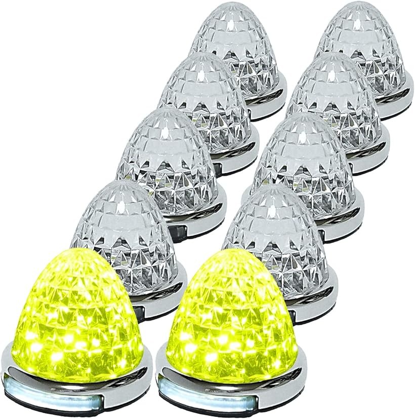 互換品 カスタマイズ 12V 24V トラック用 LED マーカーランプ 路肩灯機能付 サイド メッキリング 5面クリスタルカット仕様 22LED 汎用 (イエロー, 10個セット)|生活雑貨の大型店 暮匠
