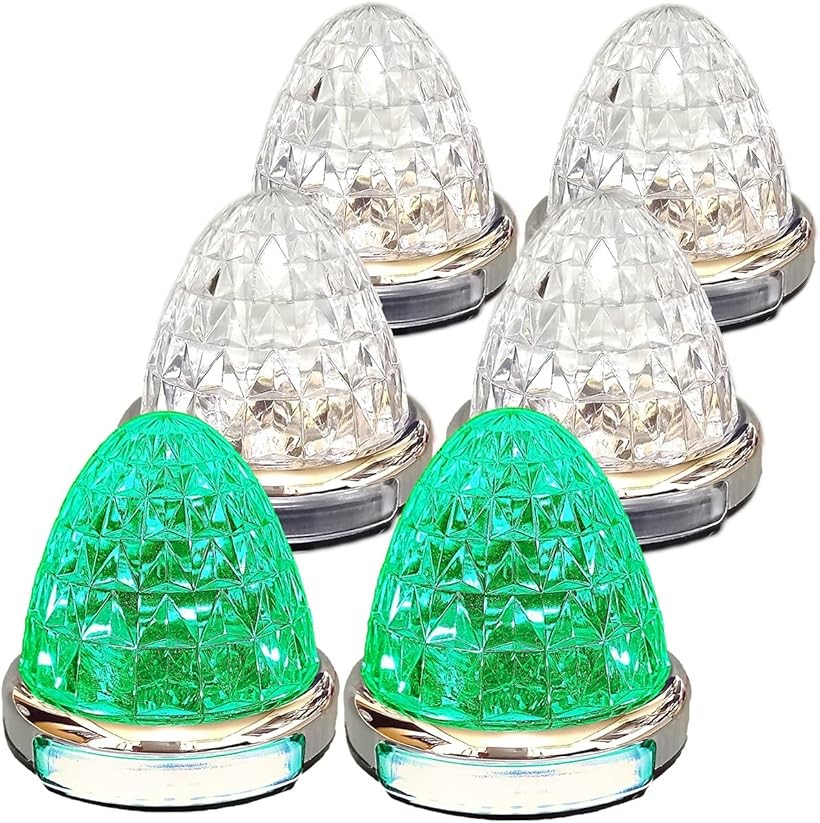 互換品 カスタマイズ 12V 24V トラック用 LED マーカーランプ 路肩灯機能付 サイド メッキリング 5面クリスタルカット仕様 22LED 汎用 (グリーン, 6個セット)|生活雑貨の大型店 暮匠