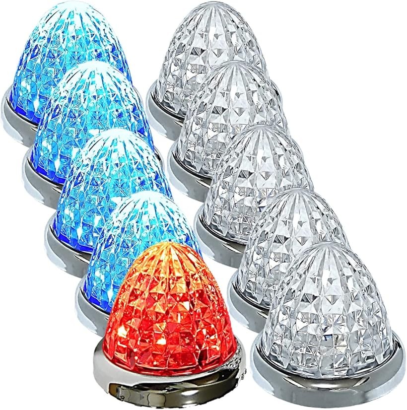 互換品 カスタマイズ 24V トラック用 LED マーカーランプ サイド 8面クリスタルカット仕様 16LED 汎用 10個 セット ブルー / レッド (ブルー / レッド)|生活雑貨の大型店 暮匠