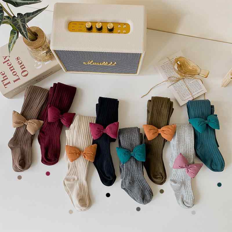 子供用連褲襪 ストッキング ガールズ 無地 コットン 蝶結び 春秋 通気性 吸汗性 かわいい おしゃれ レギンス スパッツ 7浅灰 6咖色 2黒 3深灰 4咸菜緑 5酒紅 8米色 1孔雀藍画像