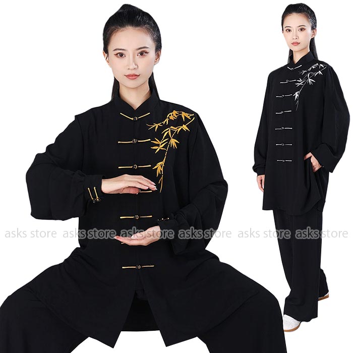 太極拳 服 レディース メンズ 男女兼用 カンフーウェア 演出服 上下2点セットアップ 刺しゅう 大人 長袖 春 夏 竹柄 配色 カンフー 服 太極拳 ウェア 武術競技着 長ズボン パンツセット 表演服 練習着 武術 朝練 演武用 拳法 演出服 団体服 ゆったり アウトドア XS-3XL