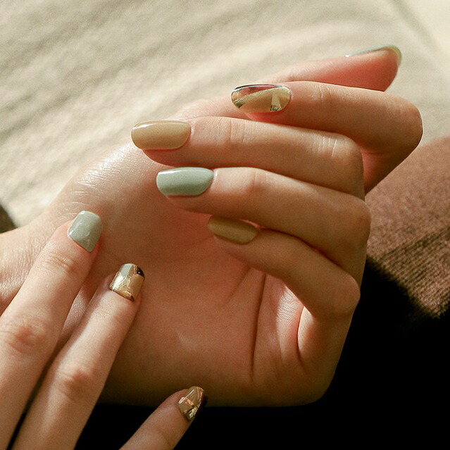 楽天市場 公式 ジェルネイルシール 貼る ネイルシール ジェルネイル 硬化 ユニークマーブル セット ベージュ ミント ゴールド マーブル アースカラー 柄 ジェルシール ネイルシート ジェル ネイル セルフネイル おうちネイル ジニピン Zinipin 韓国 送料無料