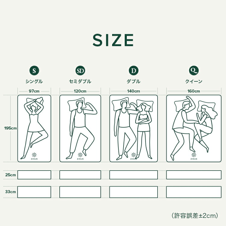 ZINUS プライムサポート ハイブリッドマットレス 厚さ33cm 25cm