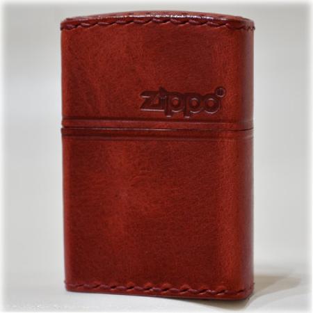 本牛革巻手縫 リアルレザー ロゴ・ヨコ RD-5 ダメージレッド ◆ZIPPO ジッポー オイルライター RealLeather 革巻き 赤