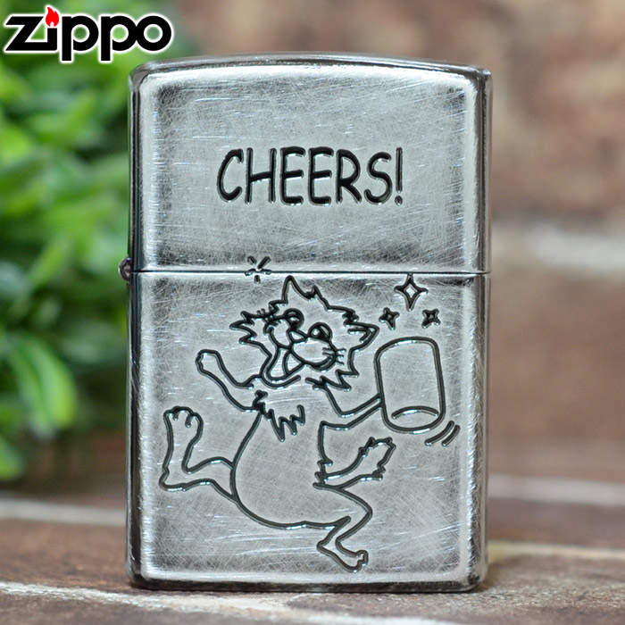 チャーリーシリーズ バリチャ 【チアーズ】 ◆CHEERS 喫煙具 ZIPPO ジッポー オイルライター ネコ 猫 ねこ シンプル シルバー ヴィンテージ風