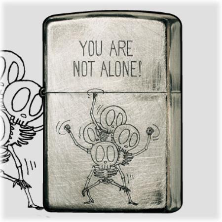 Skull Message スカルメッセージ「君はひとりじゃない！」2UDS-ALONE ◆ZIPPO ジッポー オイル ライター 喫煙具