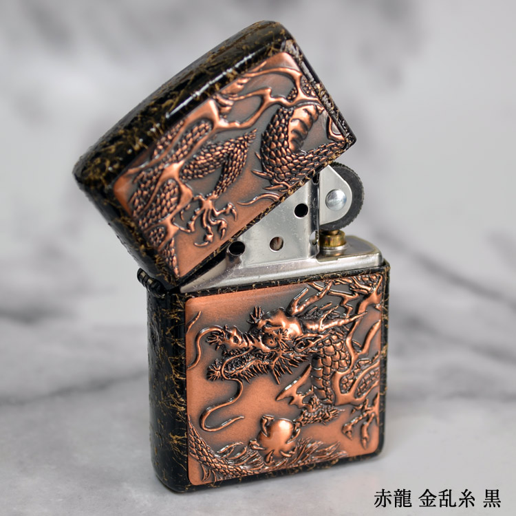 zippo☆赤龍☆ライズメタル☆金乱糸☆赤☆装飾本漆塗り☆ジッポ