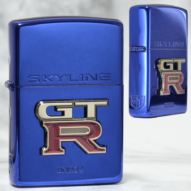 日産 NISSAN エンブレムBL GT-R [BNR34] （青）◆喫煙具 ZIPPOライター ジッポー ニッサン SKYLINE スカイラインブルー メタル貼り 国産車