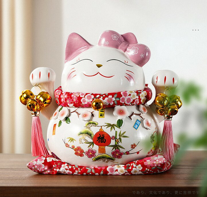 招き猫 貯金箱 白磁 陶磁工芸品 置物 雑貨 レトロ アンティーク 家 店舗 飾り 縁起物 財運 金運 クリスマス ギフト送料無料