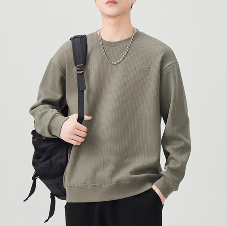 メンズ トレーナー リブ編み クルーネック 長袖 ゆったり M-4XL 体型カバー 無地 春秋 伸縮 微? 通勤通学 部屋着 カジュアル おしゃれ スウェット 黒 白 グレー 緑 洗濯OK