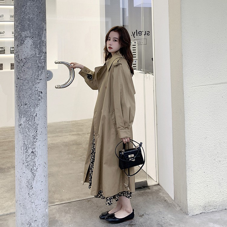 トレンチコート レディース ロング丈上衣 カーキ スプリングコート 春厚地の外套 薄っぺらアウター 秋服 心地よい韓国風 バーカー 貨物輸送無料