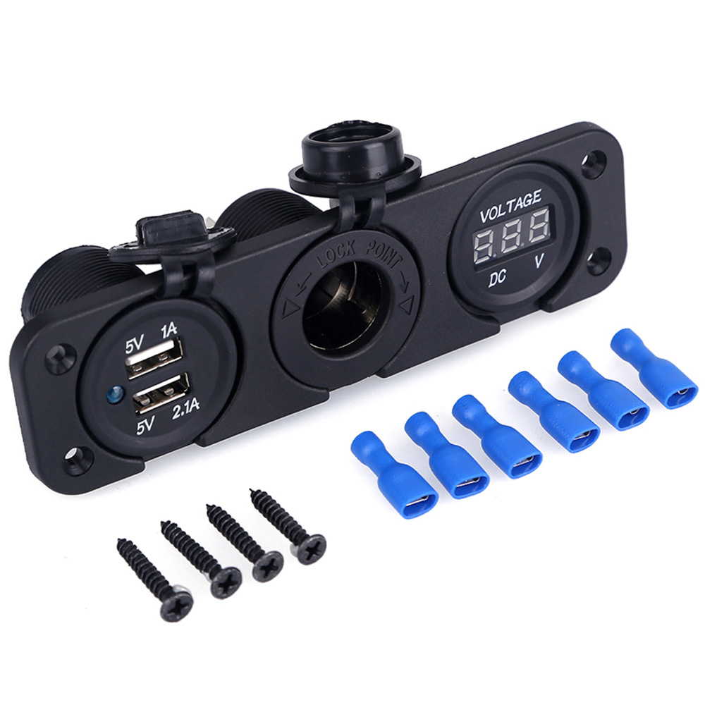 楽天市場 防水 シガーソケット Usb2口 電圧計 3連 増設 12v 24v スマートフォン Gps 車 トラック バイク 船 キャンピングカー Zmart 楽天市場店