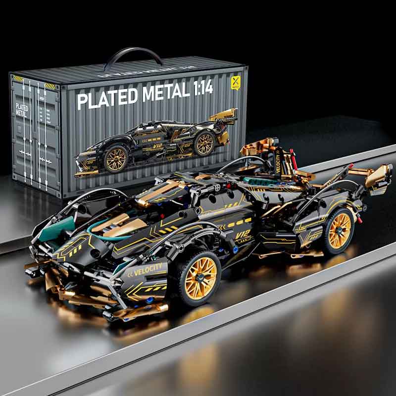zmart ブラック V12 ブロック ロードスター RC テックレーサー 1:14 DIY ロードスター スーパーカー ブロック 1/14スケール 組み立てキット テクニックブロック メタル調ブロック レーシングカー模型