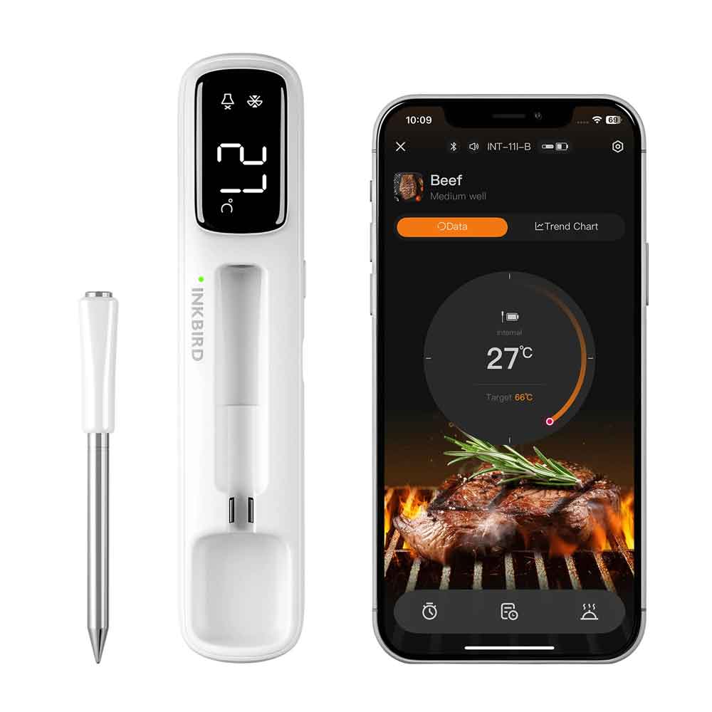 zmart INKBIRD INT-11I-B 肉用温度計 Bluetooth 5.4 1000フィート 1秒応答 IP67 26プリセット LEDディスプレイ BBQ グリル 温度計 料理用 温度計 肉 温度計 スマート 温度計 BBQ 温度計 グリル 温度計 ステーキ 温度計 日本語説明書付き