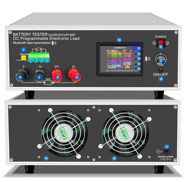 zmart DLB-600W 200V 40A DC 電子負荷 テスター プログラム可能な 高精度 解像度 カーバッテリー 温度 容量 モニター ツール 日本語説明書付き