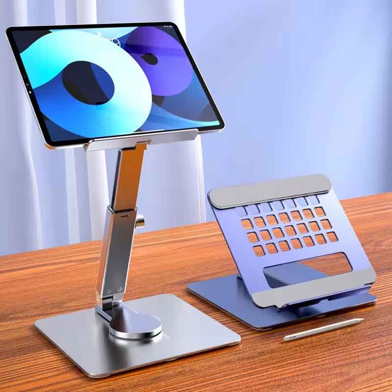 zmart アルミニウム タブレット スタンド 360°回転 折りたたみ 調節可能 デスクホルダー マウントライザー iPad向け Pro Air 4 Mini 12.9 4-14インチ Xiaomi向け Tab用