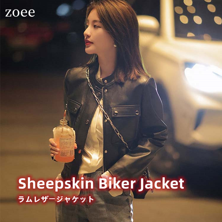 楽天市場】レディース ラム革 ノーカラー レザージャケット S/M
