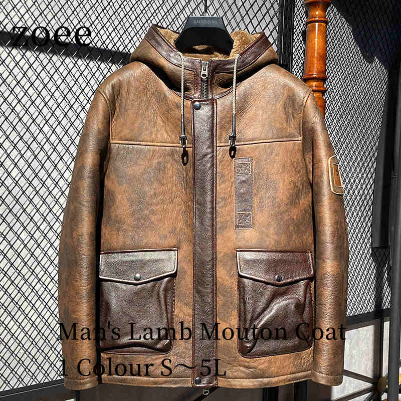 ラムムートン 上衣 厚地の外套 ボンネット付き添い人 子ヒツジなめし革 メンズ アウター 赤銅色 S/M/L/2L/3L/4L/5L k4a09