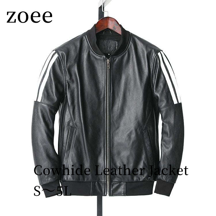 カウレザー ジャケット コート メンズ 牛革 リブ袖 裾リブ アウター ブラック S/M/L/2L/3L/4L/5L k4b27｜zoee ダウンコート 毛皮 ムートン