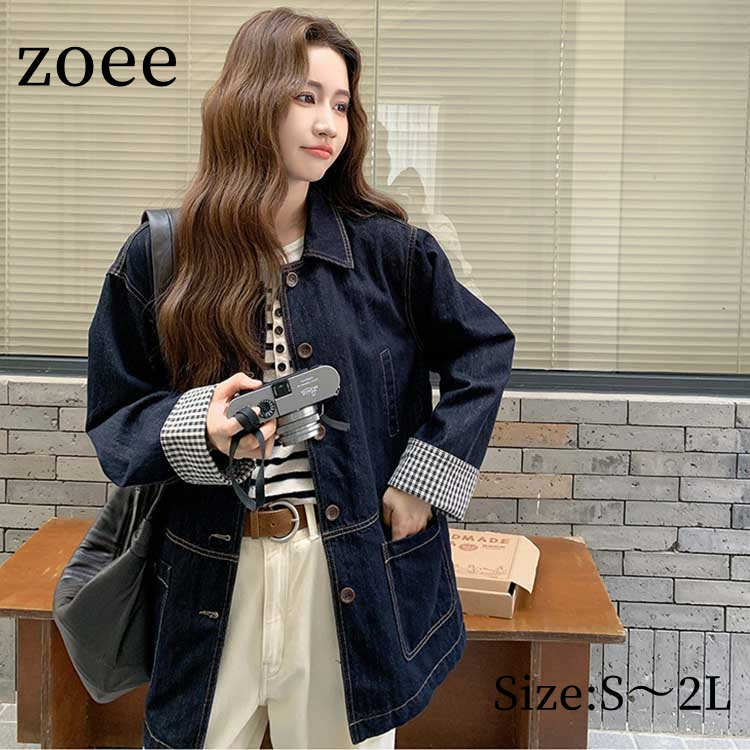 【2026春新作】スプリングコート デニム レディース アウター 長袖 春/秋 ネイビー S/M/L/2L m1t24
