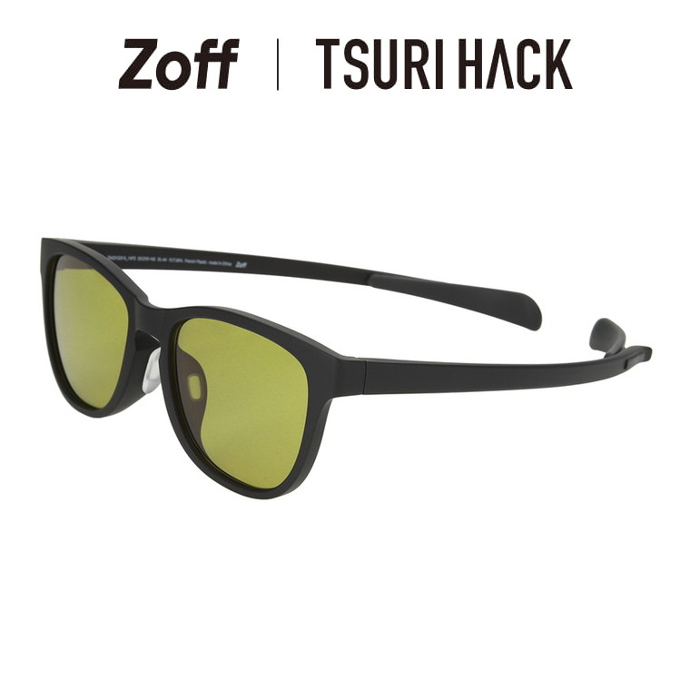 ウェリントン型 フィッシング用偏光サングラス（ブラック）｜Zoff｜TSURI HACK【Zoff FISHING SUNGLASSES】｜釣り用 紫外線対策 UVケア メンズ 偏光レンズ搭載 鼻パッド スポーツ 車 運転 ドライブ ズレ防止 軽量 特許出願中【55□19-145】画像