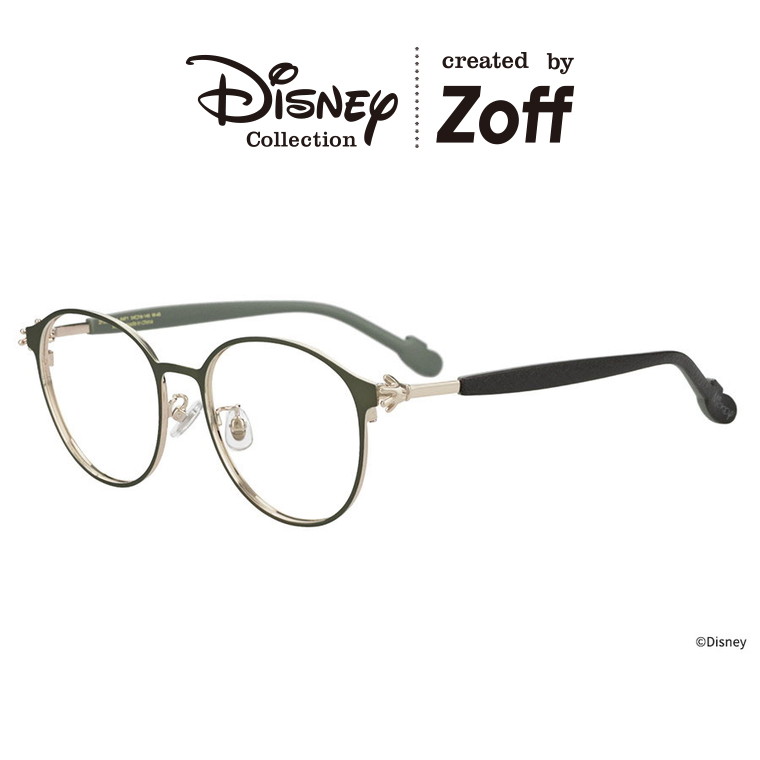 |Zoff Mickey & Friends Hands ボストン型 メガネ (グリーン(オリーブ)) （ミッキーマウス モデル） ディズニー ラバーテンプル ズレ落ち防止 眼鏡 伊達めがね 度付きレンズ交換 度あり 度なし ユニセックス おしゃれ【ZF252009-64F1】【54□18-145】|