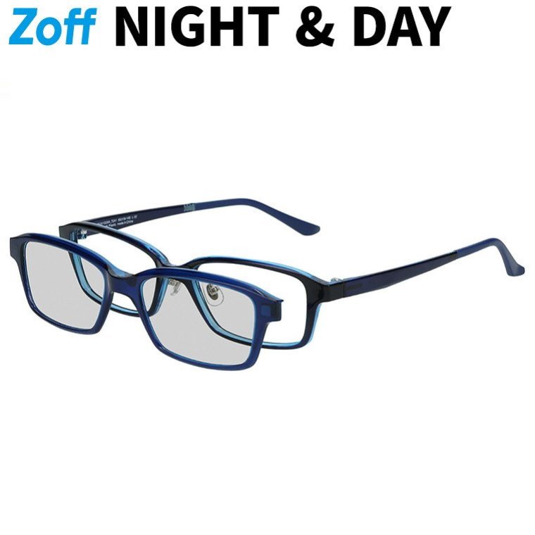 |【WEB限定】Zoff NIGHT & DAY スクエア型 2WAYメガネ・サングラス (偏光機能搭載) (ブルー(ネイビー))【ZN241G09_72A1_72A1】 度付き・度なし 紫外線対策 UVカット ユニセックス 【55□18-145】|
