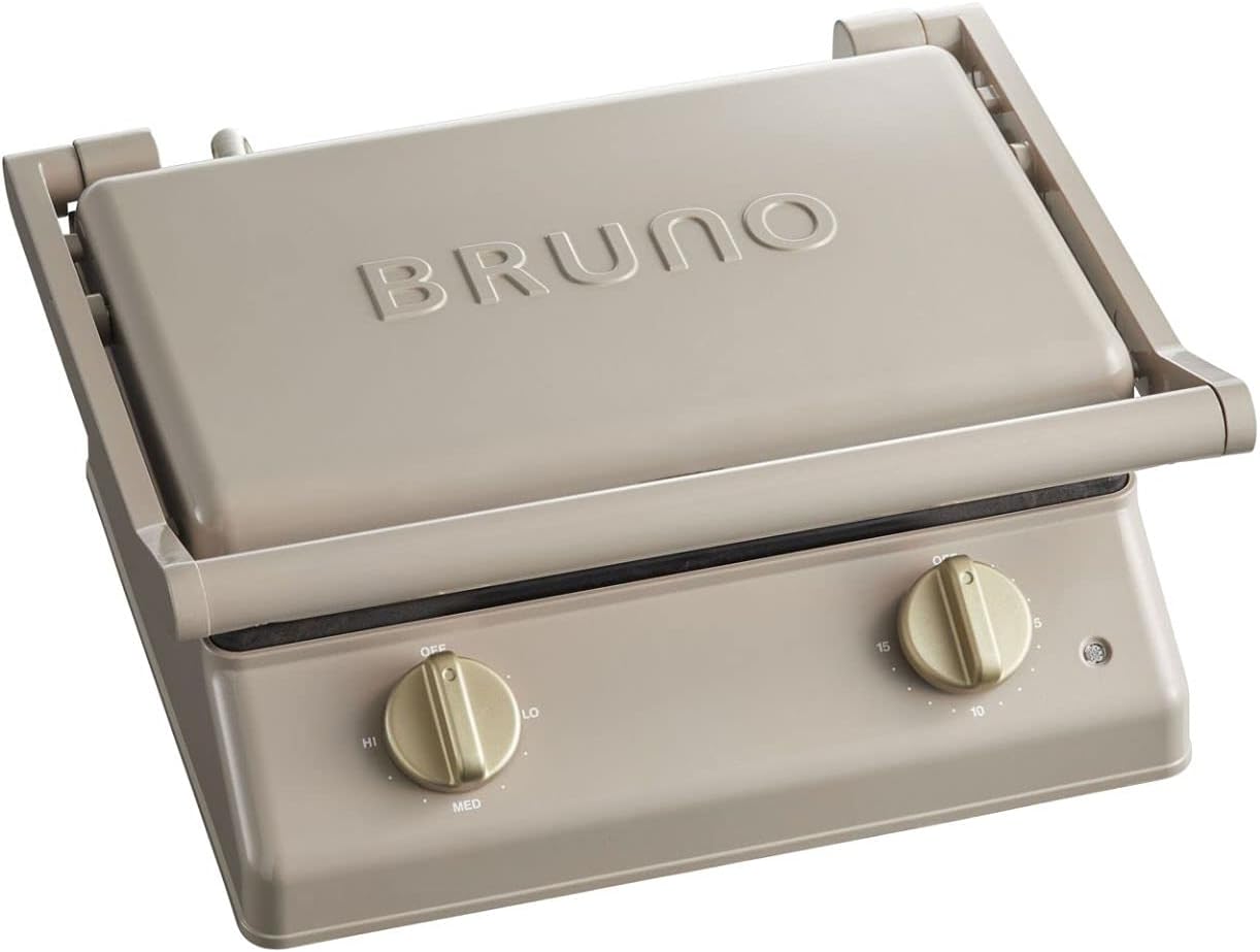 【BRUNO(ブルーノ)】グリルサンドメーカー ダブル グレージュ 8枚切り 6枚切り 食パン グリルプレート付属 お肉 野菜 焼きおにぎり 油受けトレイ付き ダイヤル式タイマー付き BOE084-GRG