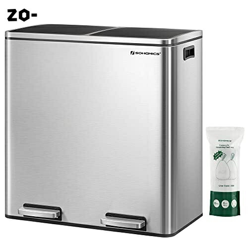 楽天市場】SONGMICSダストボックスゴミ箱ペダル式2分別蓋付き2x15L
