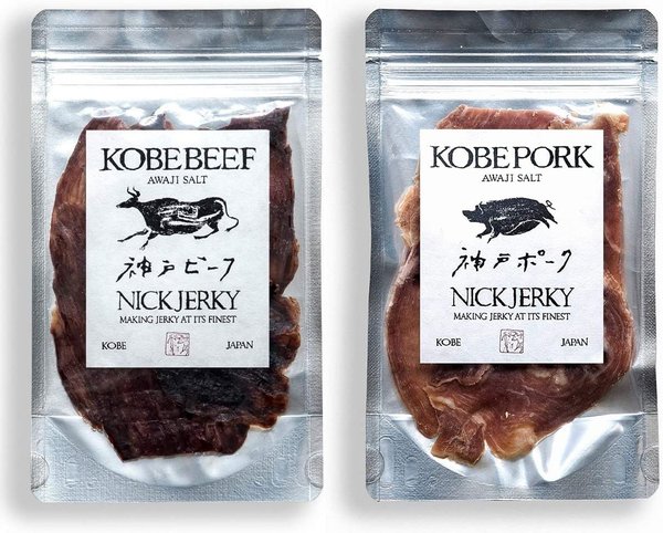 NICKJERKY 特選素材神戸ブランド ビーフジャーキー、ポークジャーキー食べ比べセット 各20g 計2袋 神戸ビーフと神戸ポーク。肉と塩だけで作る熟成肉ジャーキー、肉本来の深い味わいと濃厚な旨味