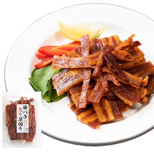 博屋 豚バラジャーキー 業務用 炙り 厚切り 干し肉 珍味 おつまみ お酒 醤油漬け 大容量 国内加工 (200g x 4袋)