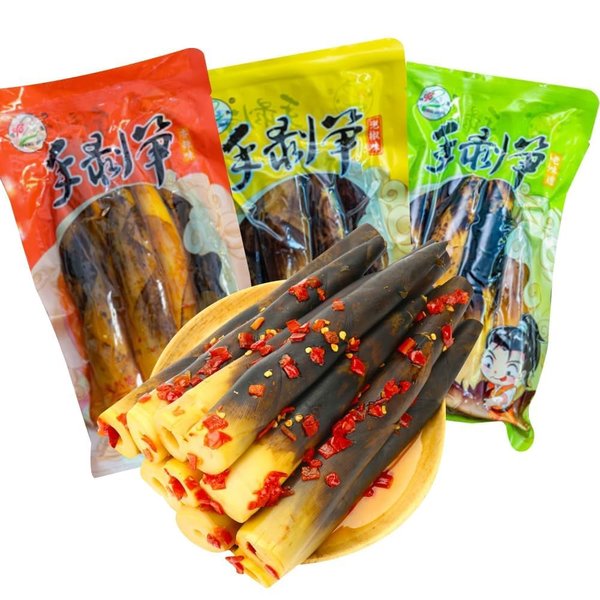 たけのこ 手剥笋 500g*3袋装 クリスピーで柔らかい サクサクして美味しい 低カロリー 袋即食 零食 中国食品 中国の駄菓子 タケノコ 手剥筍 竹子嫩芽笋 スナック菓子 細かく刻んだ 酸辣脆笋 老味 泡椒味 香辣味(3つのフレーバー,3袋)