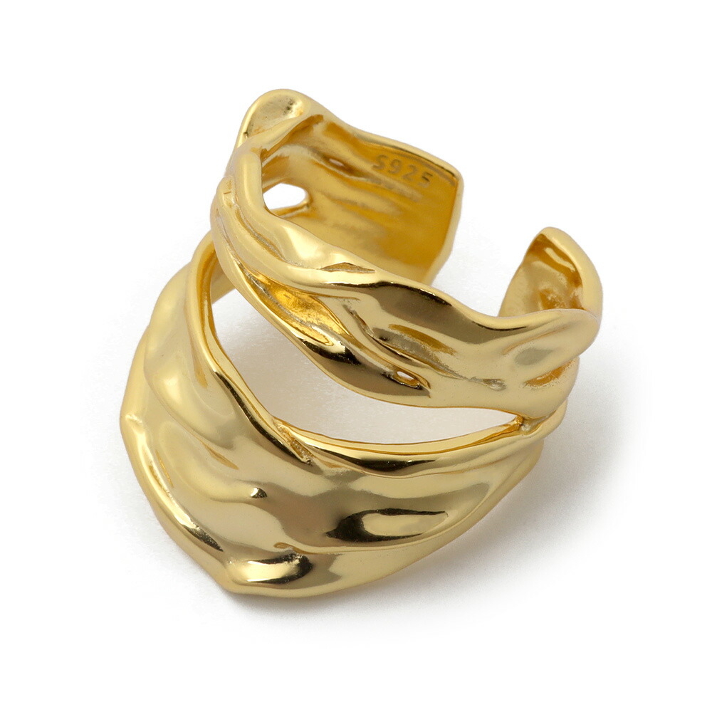 シルバー925 レディースリング ダブルライン 18K GP ゴールド シルバー gold silver 金色 銀色 指輪 SILVER925 2連 凹凸 ウェーブ 2カラー フリーサイズ オープンリング 人差し指 金属アレルギー対応