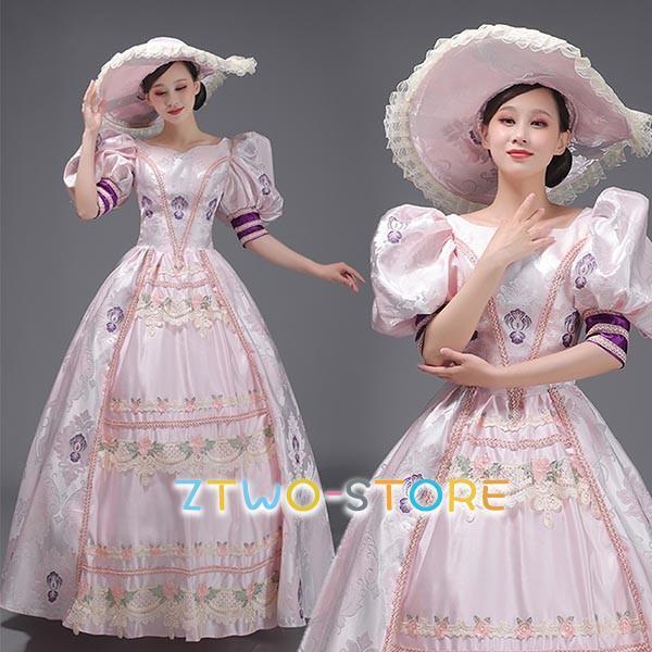 中世 貴婦人ドレス ステージ 衣装 中世ドレス ヨーロッパ 貴族 王族服 ジュリエット カラードレス 演出 パーティードレス ピンク｜Ztwo店