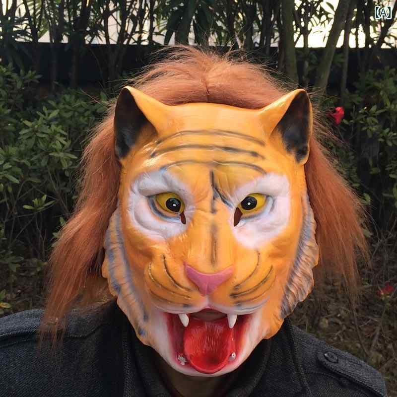 タイガーマスク ハロウィン 大人 干支 動物 ヘッド ギア ラテックス 子供 動物 マスク ホラー ユニセックス画像