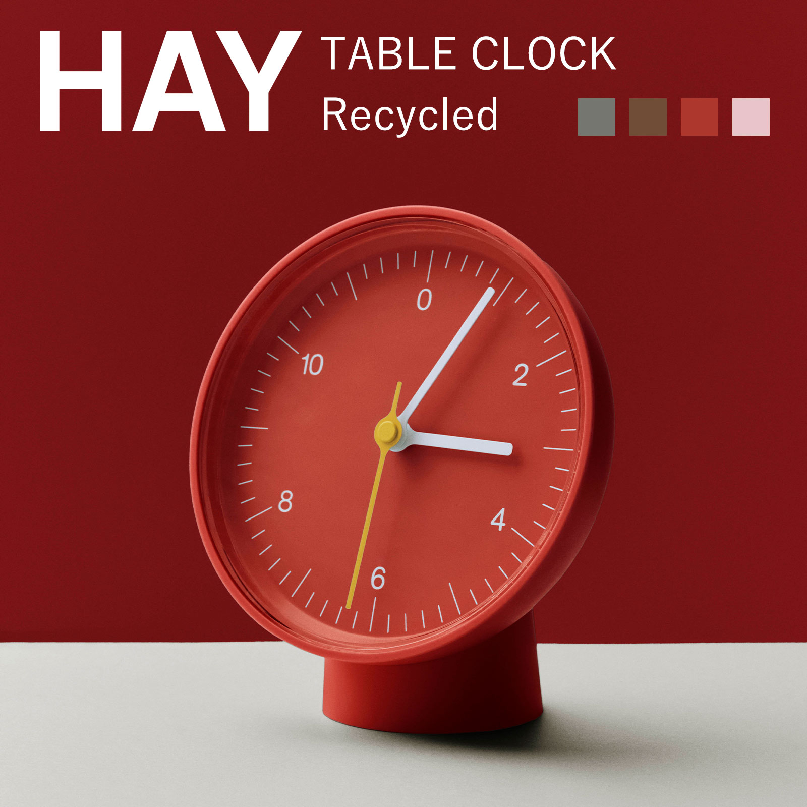 【マラソン期間中ポイント5倍】正規品 HAY TABLE CLOCK (Recycled) GREY / RED / PINK / BROWN 置時計 掛け時計 時計 ジャスパーモリソン テーブルクロック ヘイ 北欧デザイン HAY 時計 hay2026｜ZUIUN 10,439円