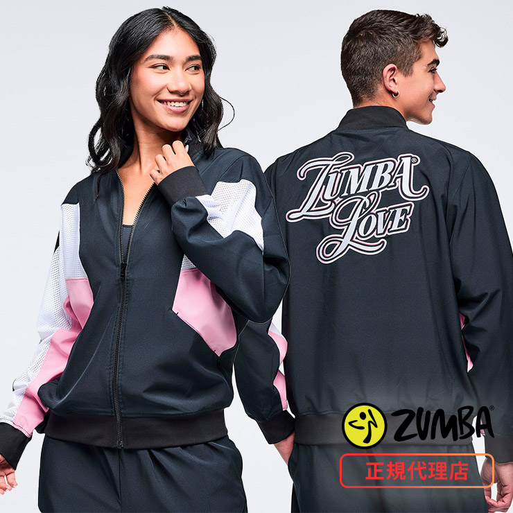 ZUMBA ズンバ 正規品 ウェア ユニセックス ジャケット アウター ジップ オーバーサイズ バレンタイン メッシュ切替 エクササイズ フィットネス ジム スポーツ ダンス ヨガ ウェア ズンバウェア ブラック SV