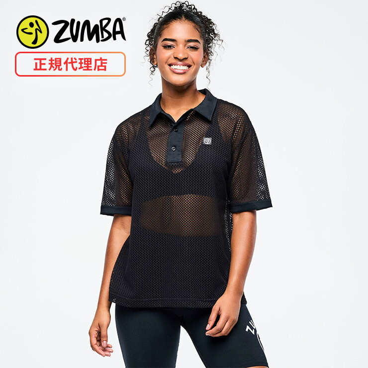 ZUMBA ズンバ 正規品 ウェア レディース トップス 半袖 ポロシャツ メッシュ オーバーサイズ モノトーン エクササイズ フィットネス ジム スポーツ ダンス ヨガ ウェア ズンバウェア ブラック BASIC 6,853円