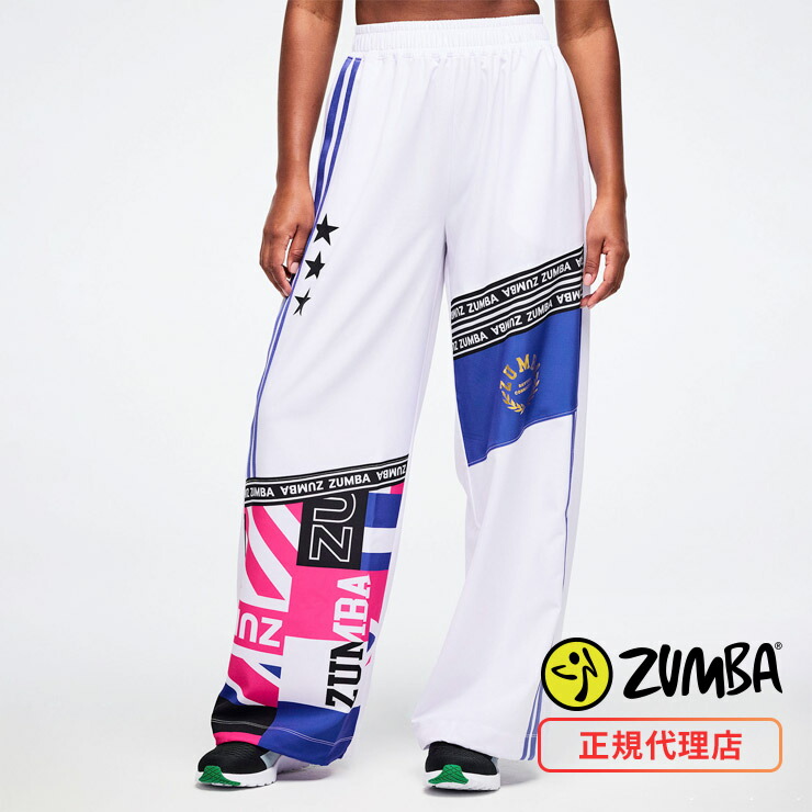 ZUMBA ズンバ 正規品 ウェア レディース ワイドパンツ トラックパンツ ハイウエスト ウエストゴム エクササイズ フィットネス ジム スポーツ ダンス ヨガ ウェア ズンバウェア ホワイト S4|ZUMBA公式 by LA BODY
