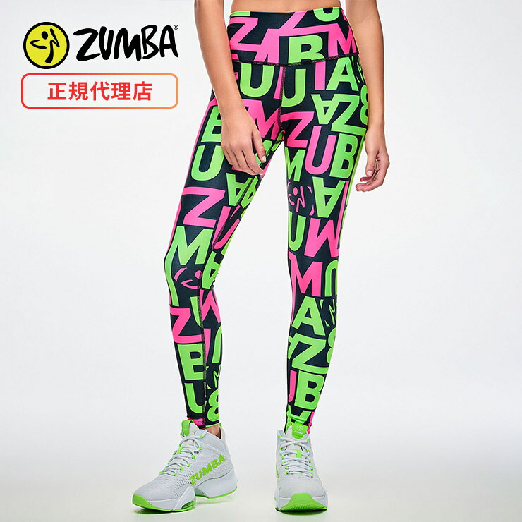 ZUMBA ズンバ 正規品 ウェア レディース レギンス 総柄 アンクル丈 ネオンカラー ストレッチ ハイウエスト エクササイズ フィットネス ジム スポーツ ダンス ヨガ ウェア ズンバウェア ピンク/グリーンF1｜ZUMBA公式 by LA BODY