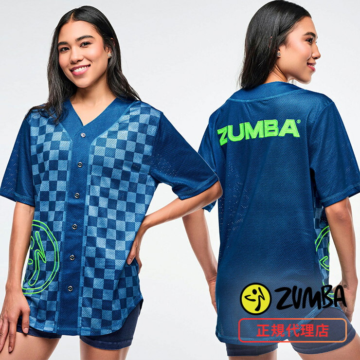 ZUMBA ズンバ 正規品 ウェア レディース シャツ ベースボールシャツ 半袖 格子柄 ロゴ メッシュ ボタン付き トップス エクササイズ フィットネス ジム スポーツ ダンス ヨガ ウェア ズンバウェア デニム Denim｜ZUMBA公式 by LA BODY